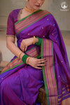 Purple Paithani Saree With Peacock Motif Traditional Brocade Double Pallu And Green Selvedge