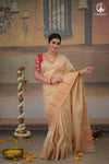 Bhadra - Beige Plain Handwoven And Handspun Silk Saree With Gold Zari Border