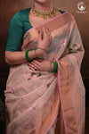 Aliyah - Beige Baby Pink Handwoven Zari Tissue Kota Saree With Soft Pink Blouse