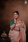 Aliyah - Beige Baby Pink Handwoven Zari Tissue Kota Saree With Soft Pink Blouse
