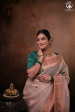 Aliyah - Beige Baby Pink Handwoven Zari Tissue Kota Saree With Soft Pink Blouse-Rutambhara-RUTAMBHARA
