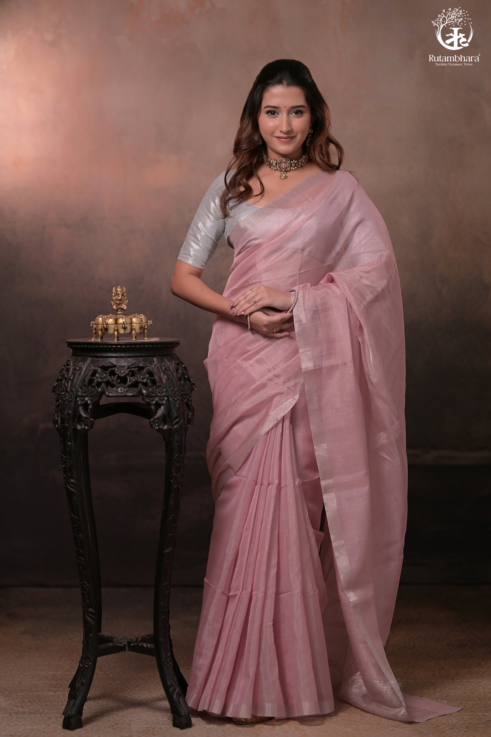 Swarvi - Elegance in Every Thread – Two Taar Chanderi Tissue Saree in Pastel Pink-RUTAMBHARA -RUTAMBHARA