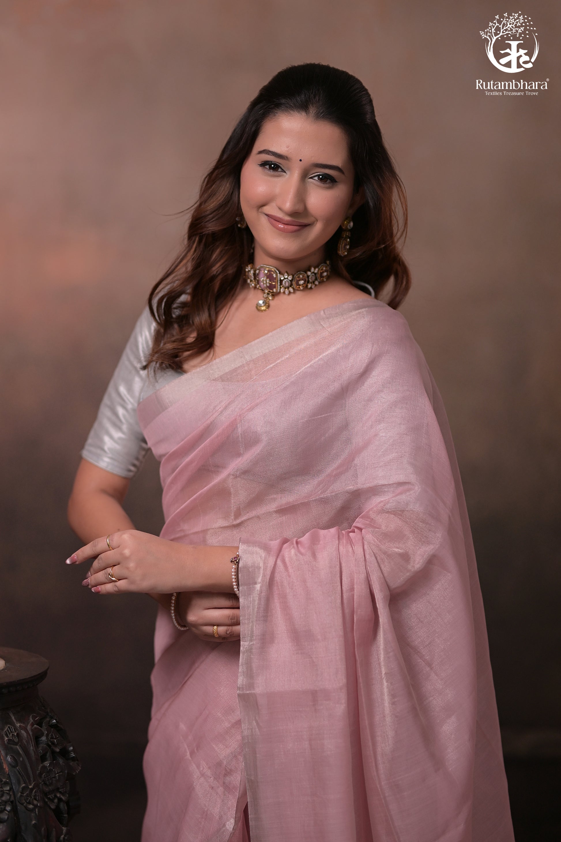 Swarvi - Elegance in Every Thread – Two Taar Chanderi Tissue Saree in Pastel Pink-RUTAMBHARA -RUTAMBHARA