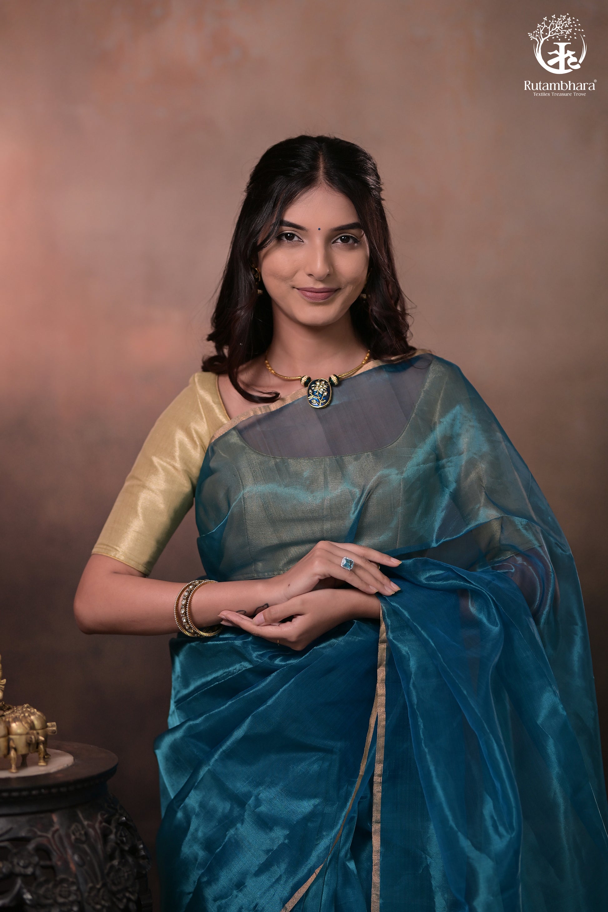 Swarvi - Lustrous Blue Handwoven Chanderi Silk Tissue Saree-RUTAMBHARA-RUTAMBHARA