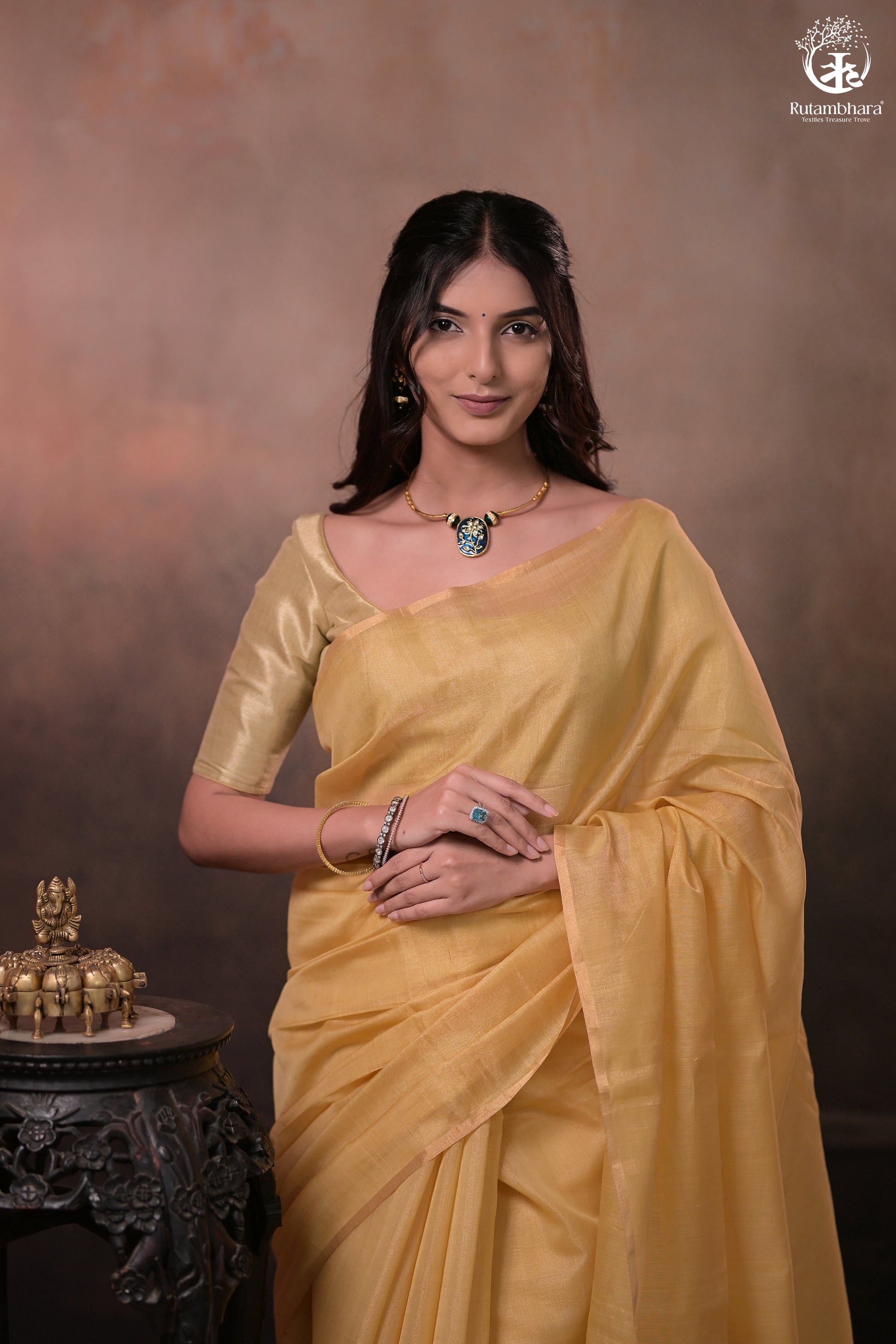 Swarvi - Handwoven Chanderi Half Tissue Saree in Soft Yellow with Zari-RUTAMBHARA -RUTAMBHARA