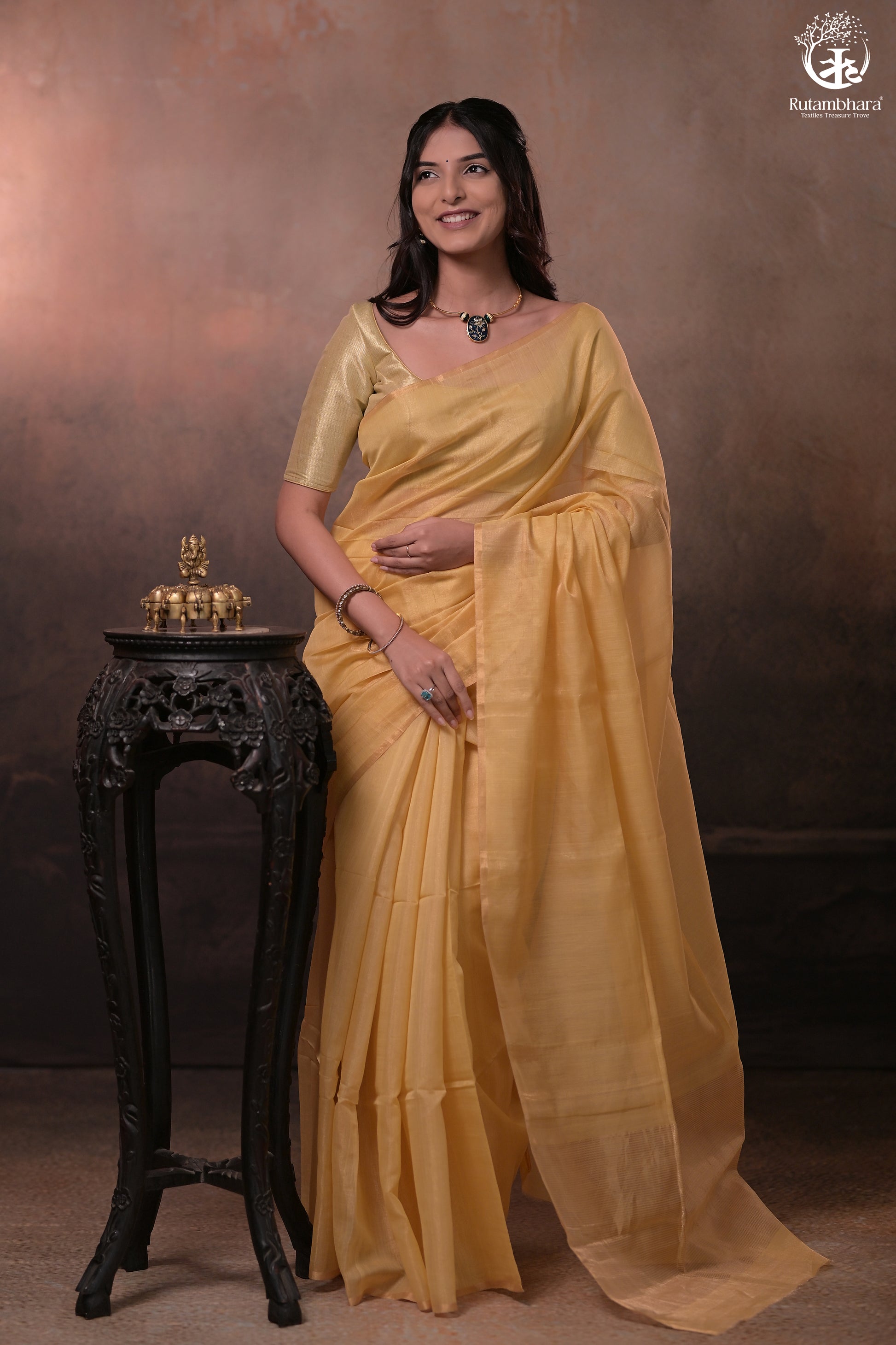 Swarvi - Handwoven Chanderi Half Tissue Saree in Soft Yellow with Zari-RUTAMBHARA -RUTAMBHARA