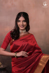 Bhadra - Reddish Maroon Plain Handwoven Silk Saree With Gold Zari Border