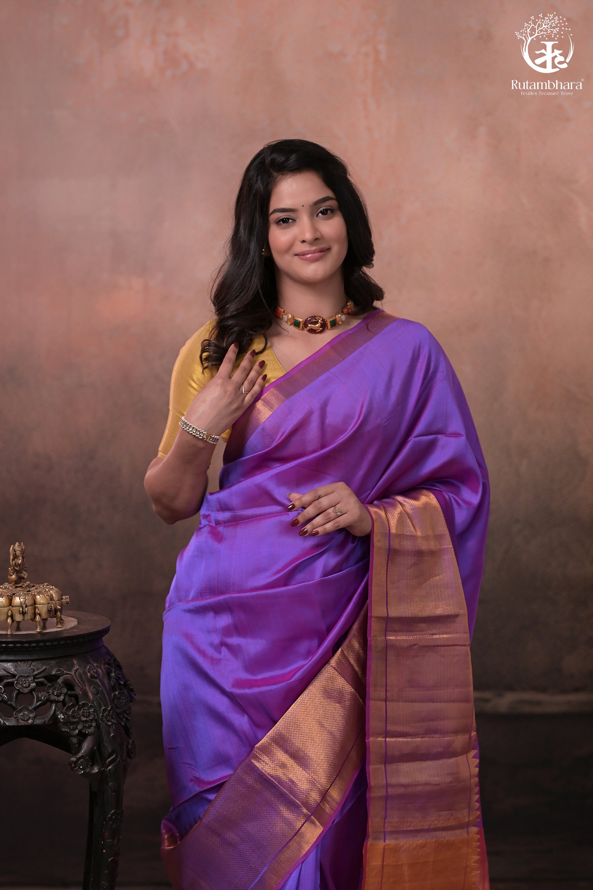Bhadra - Lavender Pink Plain Handwoven Silk Saree With Gold Zari Border-Rutambhara-RUTAMBHARA