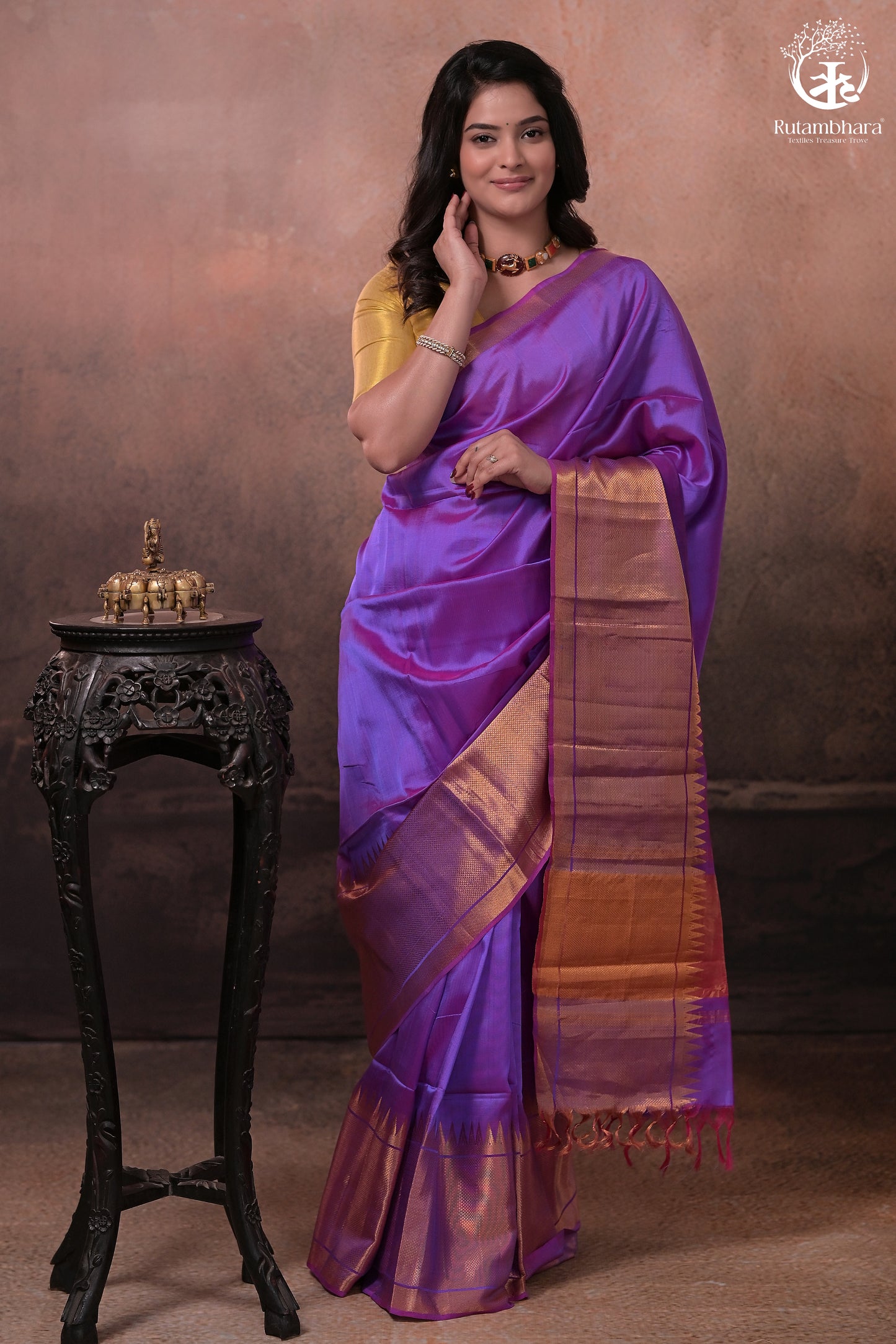 Bhadra - Lavender Pink Plain Handwoven Silk Saree With Gold Zari Border