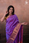 Bhadra - Lavender Pink Plain Handwoven Silk Saree With Gold Zari Border