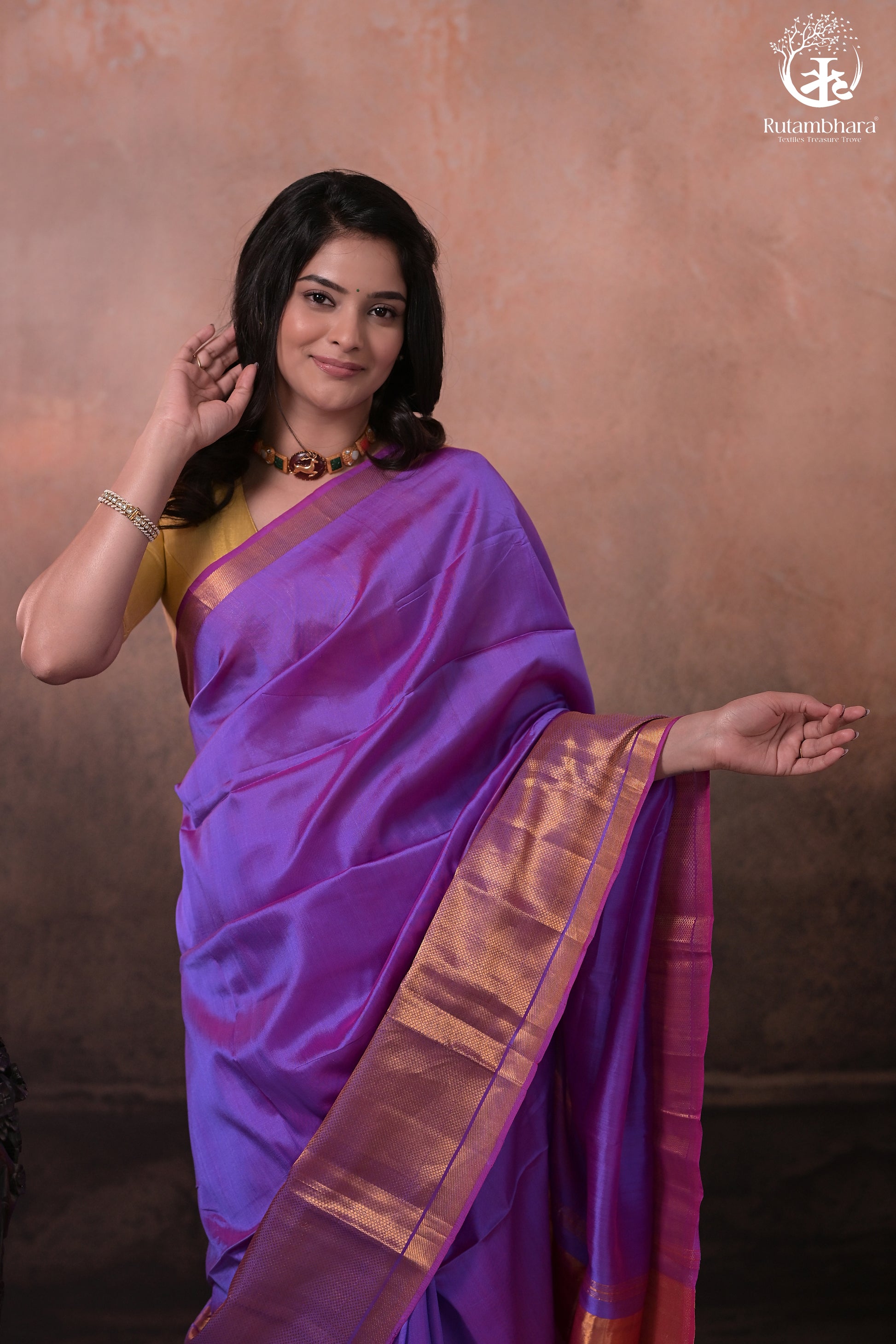Bhadra - Lavender Pink Plain Handwoven Silk Saree With Gold Zari Border-Rutambhara-RUTAMBHARA