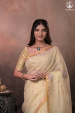 Aliyah - Pastel Lime Yellow Handwoven Zari Kota Saree With Self Colour Blouse-Rutambhara-RUTAMBHARA