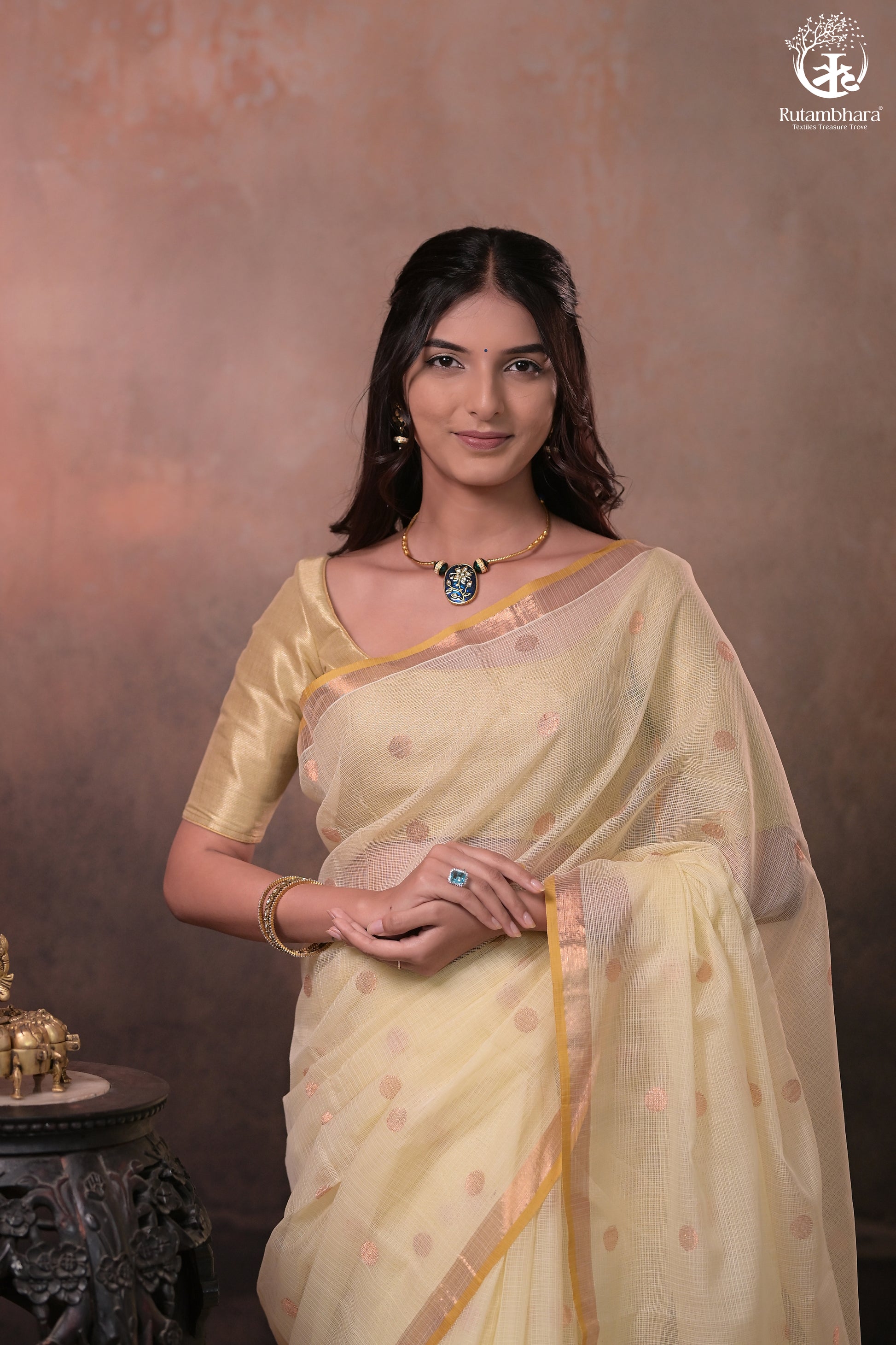 Aliyah - Pastel Lime Yellow Handwoven Zari Kota Saree With Self Colour Blouse-Rutambhara-RUTAMBHARA