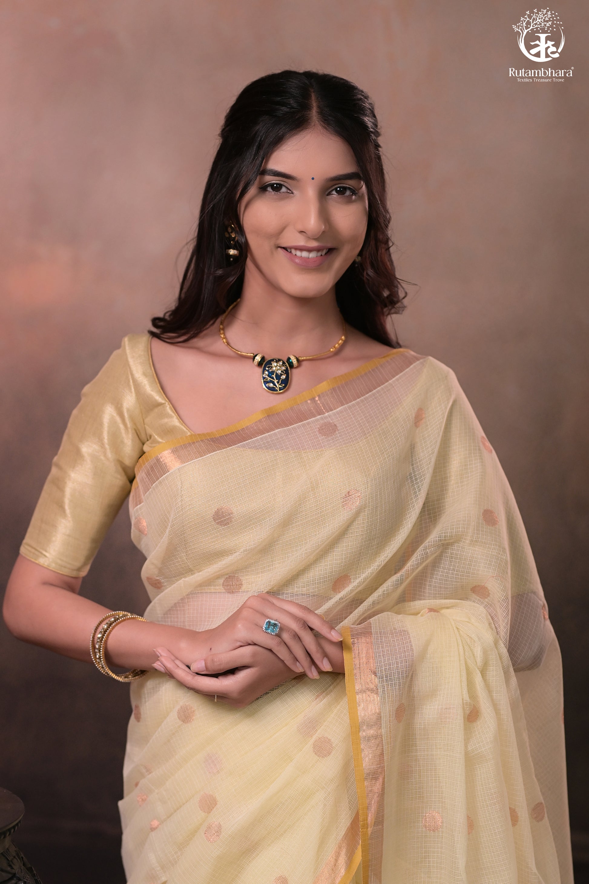 Aliyah - Pastel Lime Yellow Handwoven Zari Kota Saree With Self Colour Blouse-Rutambhara-RUTAMBHARA