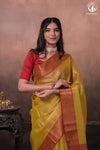 Swarvi - Elegant Lime Green Chanderi Jamawar Saree with Red Accents