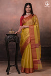 Swarvi - Elegant Lime Green Chanderi Jamawar Saree with Red Accents