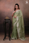 Narmaa - Pastel Green And Silver Tissue Silk Cotton Saree With Extra Weft Silver Zari Butta