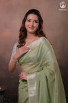Narmaa - Pastel Green And Silver Tissue Silk Cotton Saree With Extra Weft Silver Zari Butta
