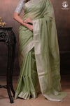 Narmaa - Pastel Green And Silver Tissue Silk Cotton Saree With Extra Weft Silver Zari Butta