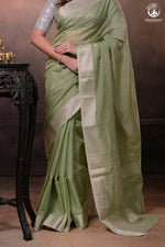 Narmaa - Pastel Green And Silver Tissue Silk Cotton Saree With Extra Weft Silver Zari Butta-Rutambhara-RUTAMBHARA