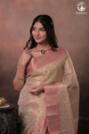 Swarvi -  Handwoven Chanderi Jamawar Saree in Beige with Buta
