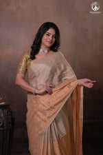 Swarvi - Handwoven Chanderi Zari Tissue Half-and-Half Saree in Gold & Silver-RUTAMBHARA -RUTAMBHARA