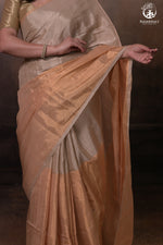 Swarvi - Handwoven Chanderi Zari Tissue Half-and-Half Saree in Gold & Silver-RUTAMBHARA -RUTAMBHARA