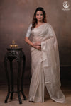 Narmaa - Pastel Beige And Silver Tissue Silk Cotton Saree With Extra Weft Silver Zari Butta