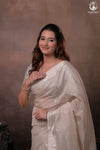 Narmaa - Pastel Beige And Silver Tissue Silk Cotton Saree With Extra Weft Silver Zari Butta