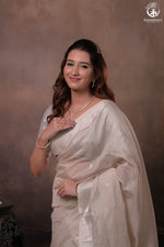 Narmaa - Pastel Beige And Silver Tissue Silk Cotton Saree With Extra Weft Silver Zari Butta-Rutambhara-RUTAMBHARA