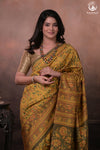 Ushraa - Yellow And Olive Handcrafted Ajrakh Saree In Pure Silk
