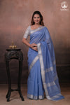 Narmaa - Powder Blue With Small Silver Chatai Border Silk Cotton Saree
