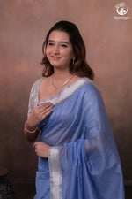 Narmaa - Powder Blue With Small Silver Chatai Border Silk Cotton Saree-Rutambhara-RUTAMBHARA