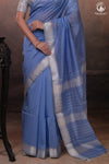 Narmaa - Powder Blue With Small Silver Chatai Border Silk Cotton Saree