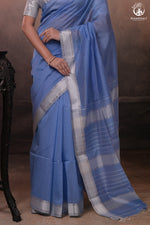 Narmaa - Powder Blue With Small Silver Chatai Border Silk Cotton Saree-Rutambhara-RUTAMBHARA