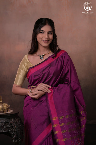 Nuktaa - Pink Magenta Exquisite Handwoven Tangaliya Saree With Pink Selvedge And Elaborate Pallu-Rutambhara-RUTAMBHARA
