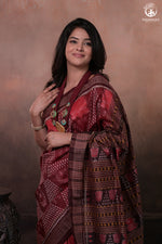 SAMBALPURI IKAT NATURAL DYES SAREE IN PURE SILK -4/3 PLY PURE MULBERRY SILK - MAROON N COFFEE BROWN-RUTAMBHARA-RUTAMBHARA