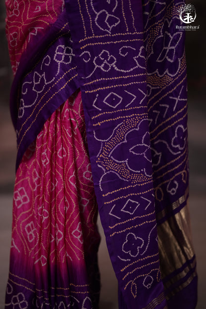 Elegant Gajji Silk Bandhani Saree – Purple & Pink Ombre-RUTAMBHARA-RUTAMBHARA