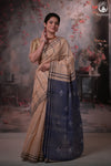 Beige and Indigo Tussar Cotton Saree