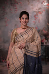 Beige and Indigo Tussar Cotton Saree