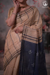 Beige and Indigo Tussar Cotton Saree