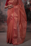 Narmaa - Peach Pink Zari Tissue With Pink Selvedge And Gold Zari Chatai Border