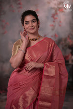 Narmaa - Light Pink Zari Tissue With Pink Selvedge And Gold Zari Chatai Border-Rutambhara-RUTAMBHARA
