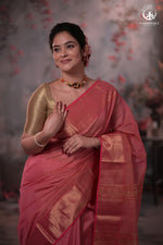 Narmaa - Light Pink Zari Tissue With Pink Selvedge And Gold Zari Chatai Border-Rutambhara-RUTAMBHARA