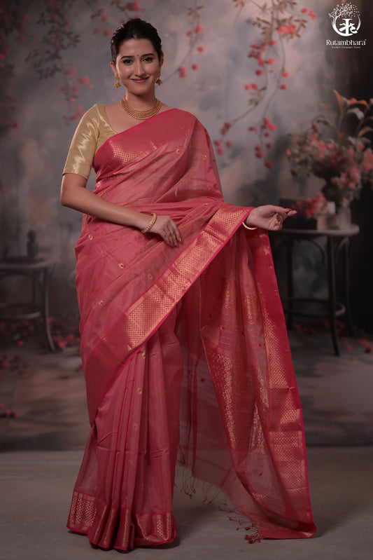 Narmaa - Pink Tissue With Zari Meena Butas Silk Cotton Saree
