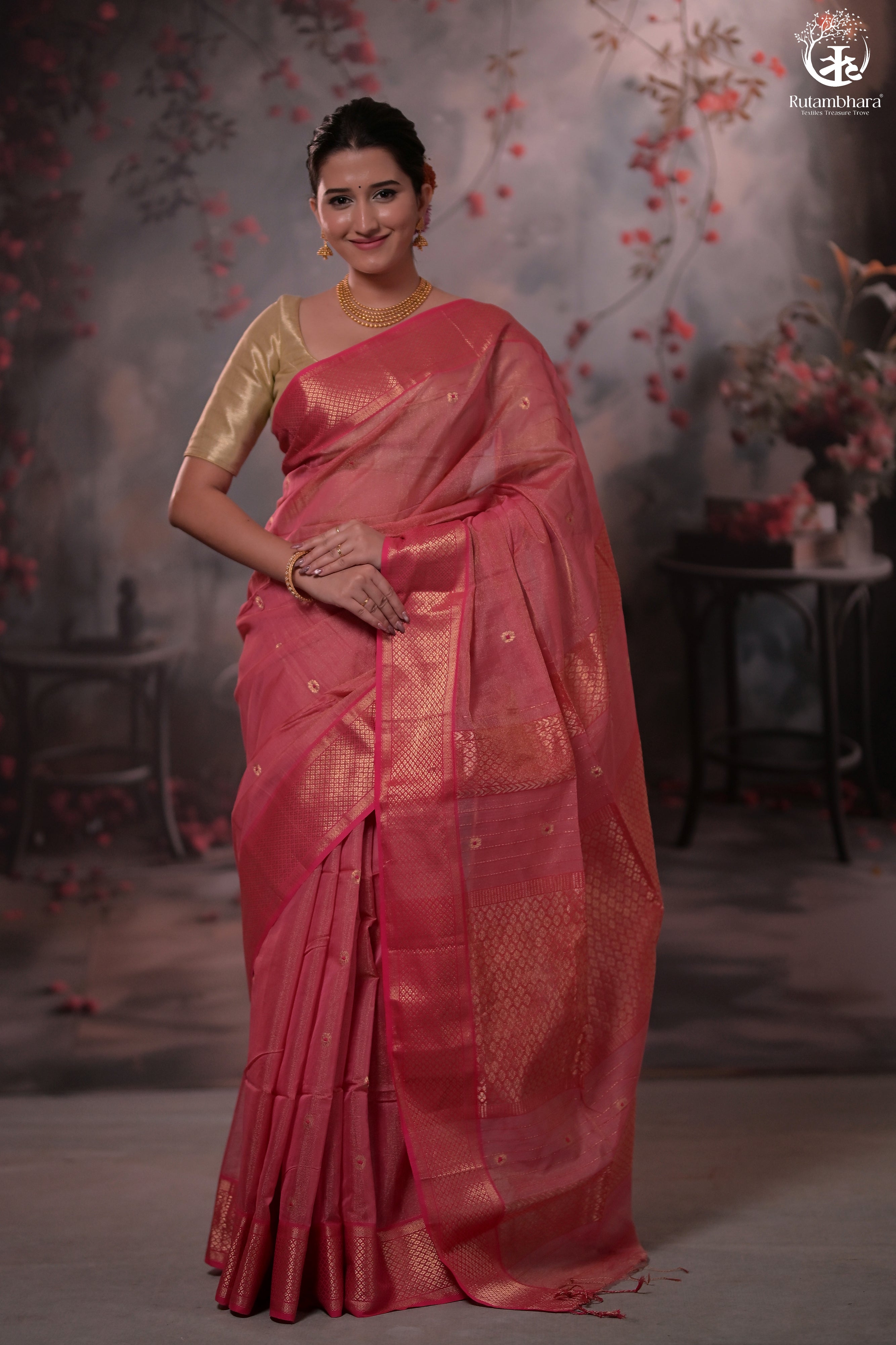 Narmaa - Pink Tissue With Zari Meena Butas Silk Cotton Saree