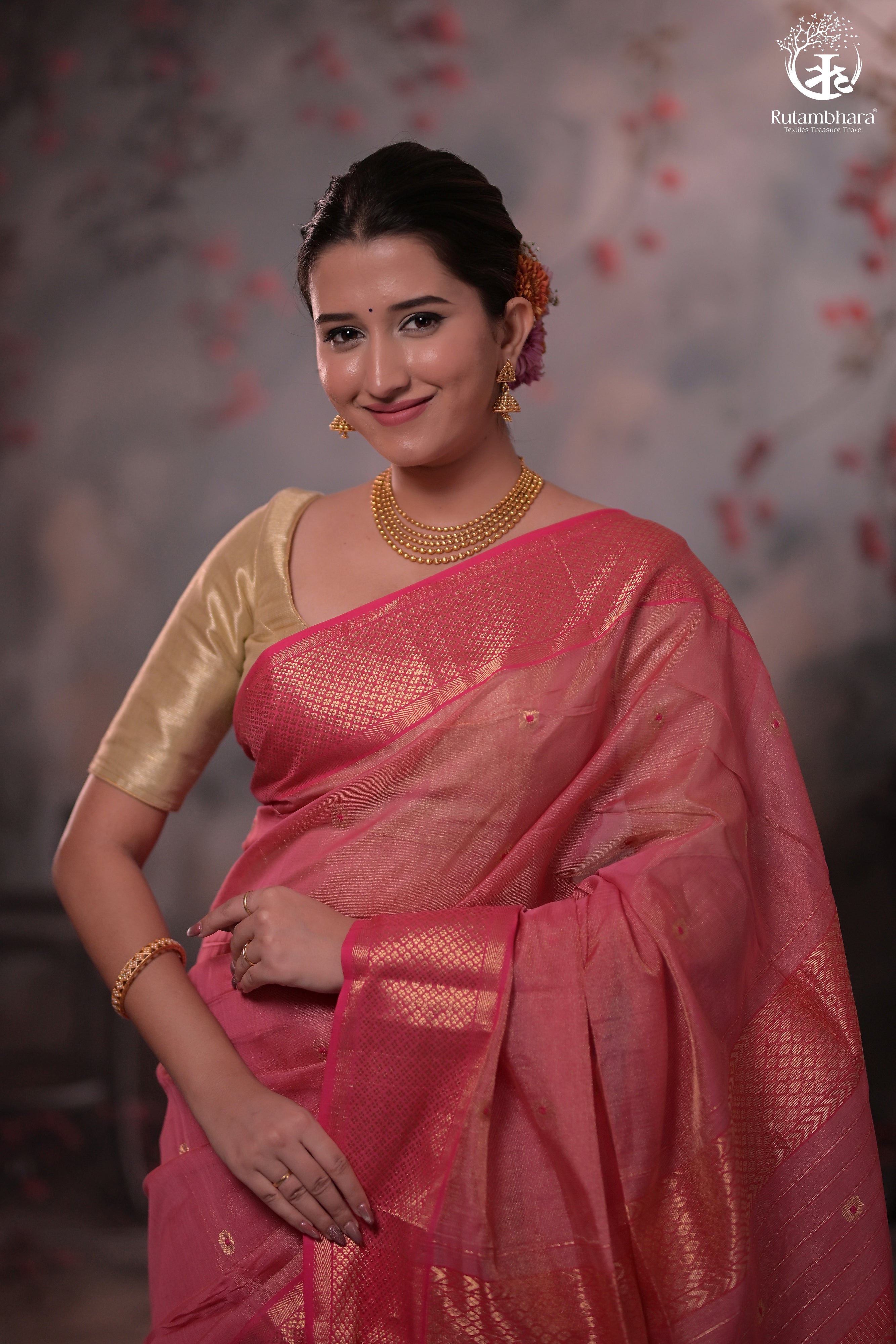 Narmaa - Pink Tissue With Zari Meena Butas Silk Cotton Saree