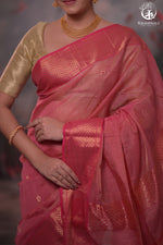 Narmaa - Pink Tissue With Zari Meena Butas Silk Cotton Saree-Rutambhara-RUTAMBHARA