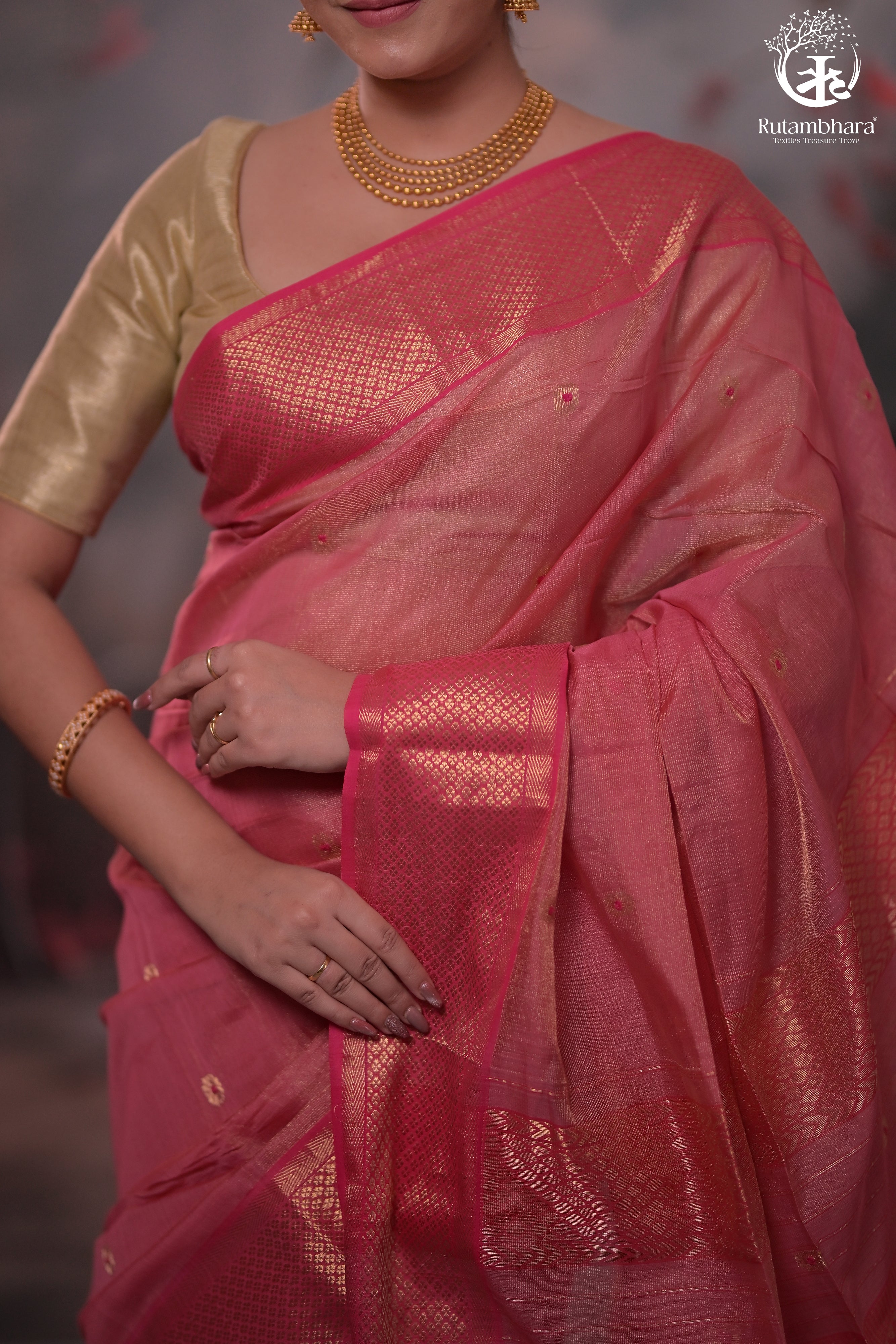 Narmaa - Pink Tissue With Zari Meena Butas Silk Cotton Saree
