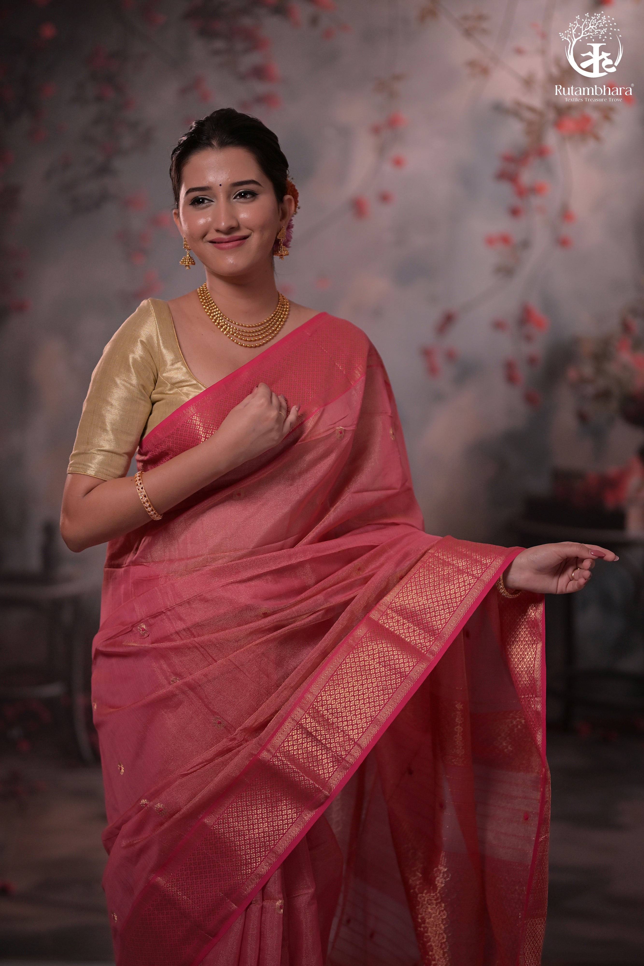 Narmaa - Pink Tissue With Zari Meena Butas Silk Cotton Saree